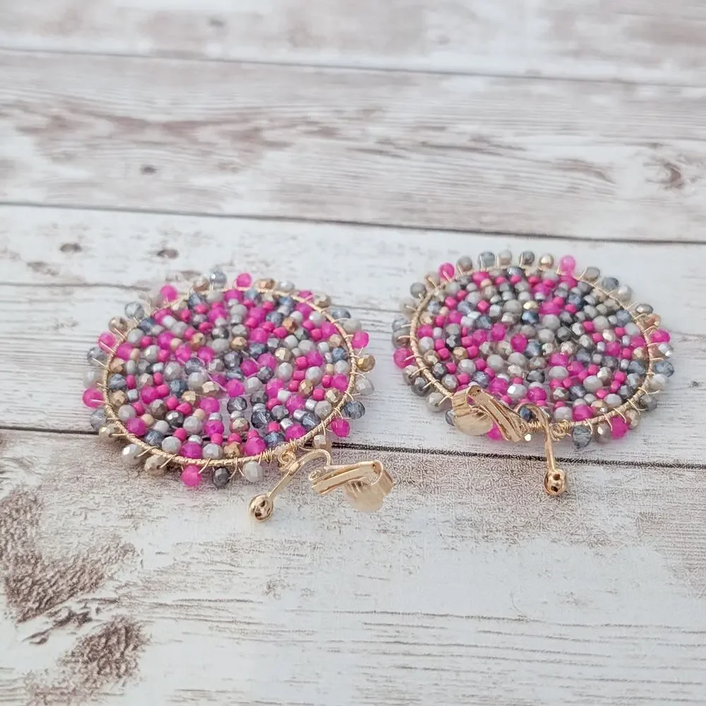 Vintage Clip On Earrings Pink & Purple Tones Extra Large Dangle Really Pretty